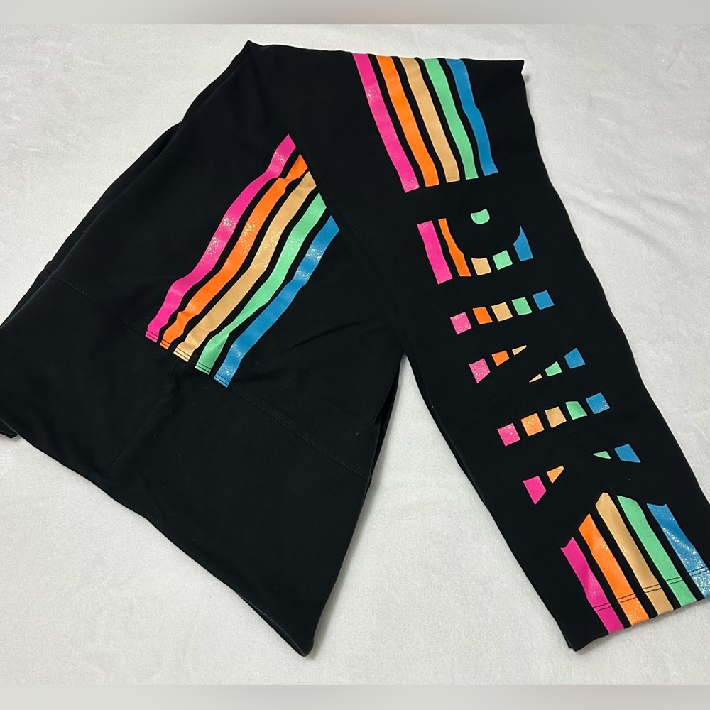 EUC Pink by Victoria’s Secret Leggings with colorful  stripes Size X Large